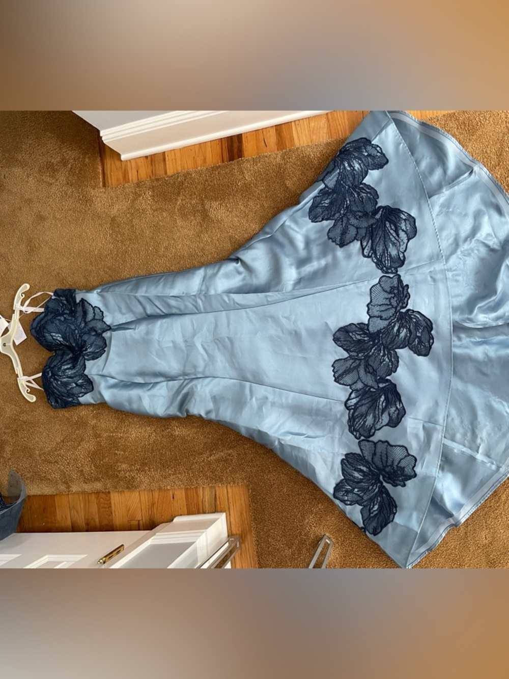 Mon Cheri Light Blue Satin Chemise with Navy Floral Lace(never worn) - Picture 4 of 10